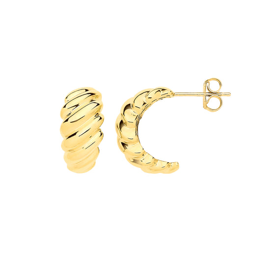 9ct Yellow Gold Ribbed Hoop Hollow Earrings