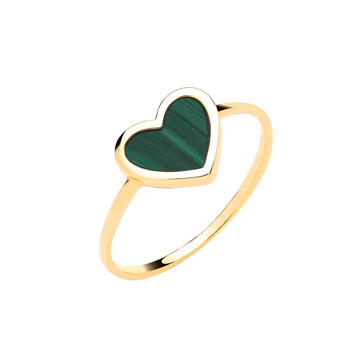 9ct Yellow Gold Malachite Green Heart Ladies Ring