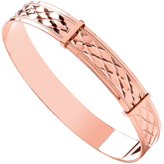 9ct Rose Gold Diamond-Cut Expandable Baby Bangle