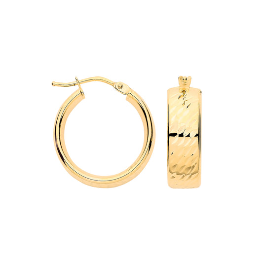 9ct Yellow Gold 15mm D/C Wide Hoops