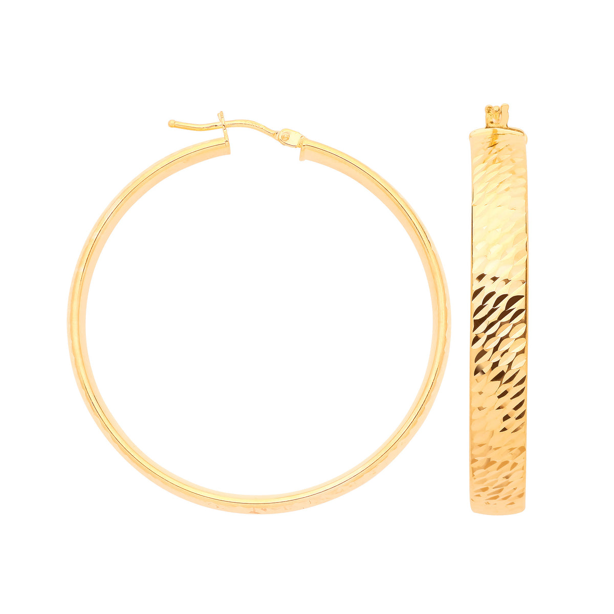 9ct Yellow Gold 35mm Diamond-Cut Wide Hoop Earrings
