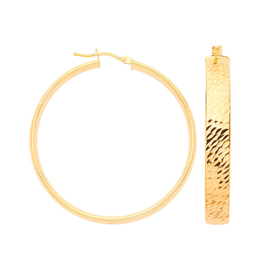 9ct Yellow Gold 35mm Diamond-Cut Wide Hoop Earrings