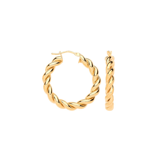 9ct Yellow Gold 30mm Big Twist Hollow Hoop Earrings