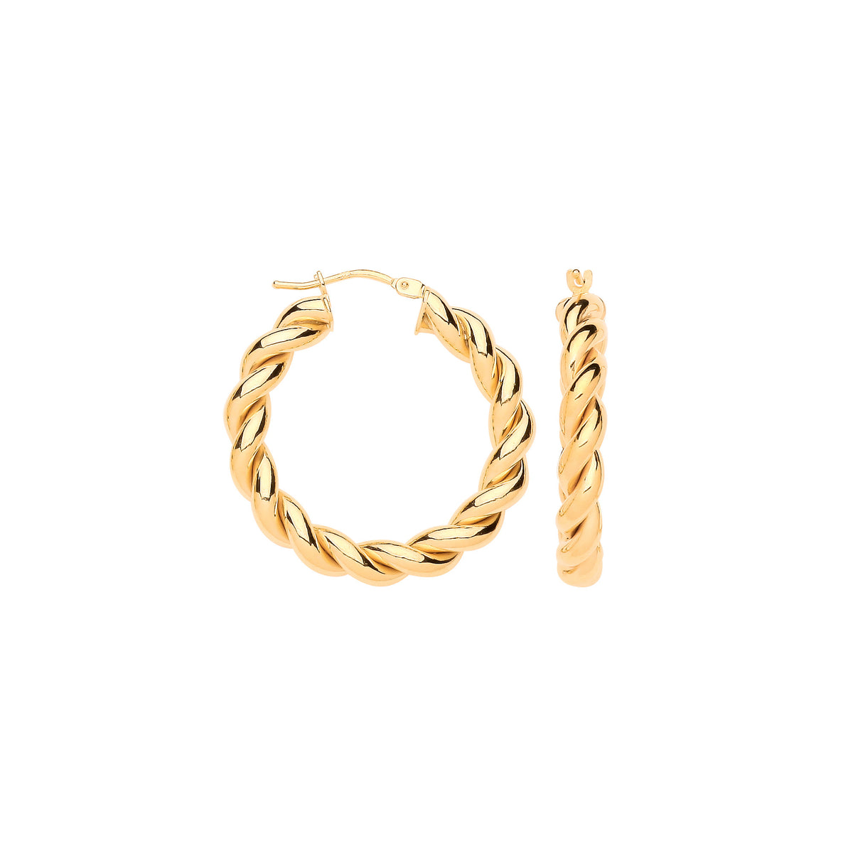 9ct Yellow Gold 30mm Big Twist Hollow Hoop Earrings