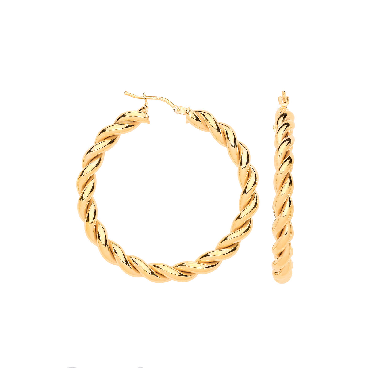 9ct Yellow Gold 40mm Big Twist Hollow Hoop Earrings