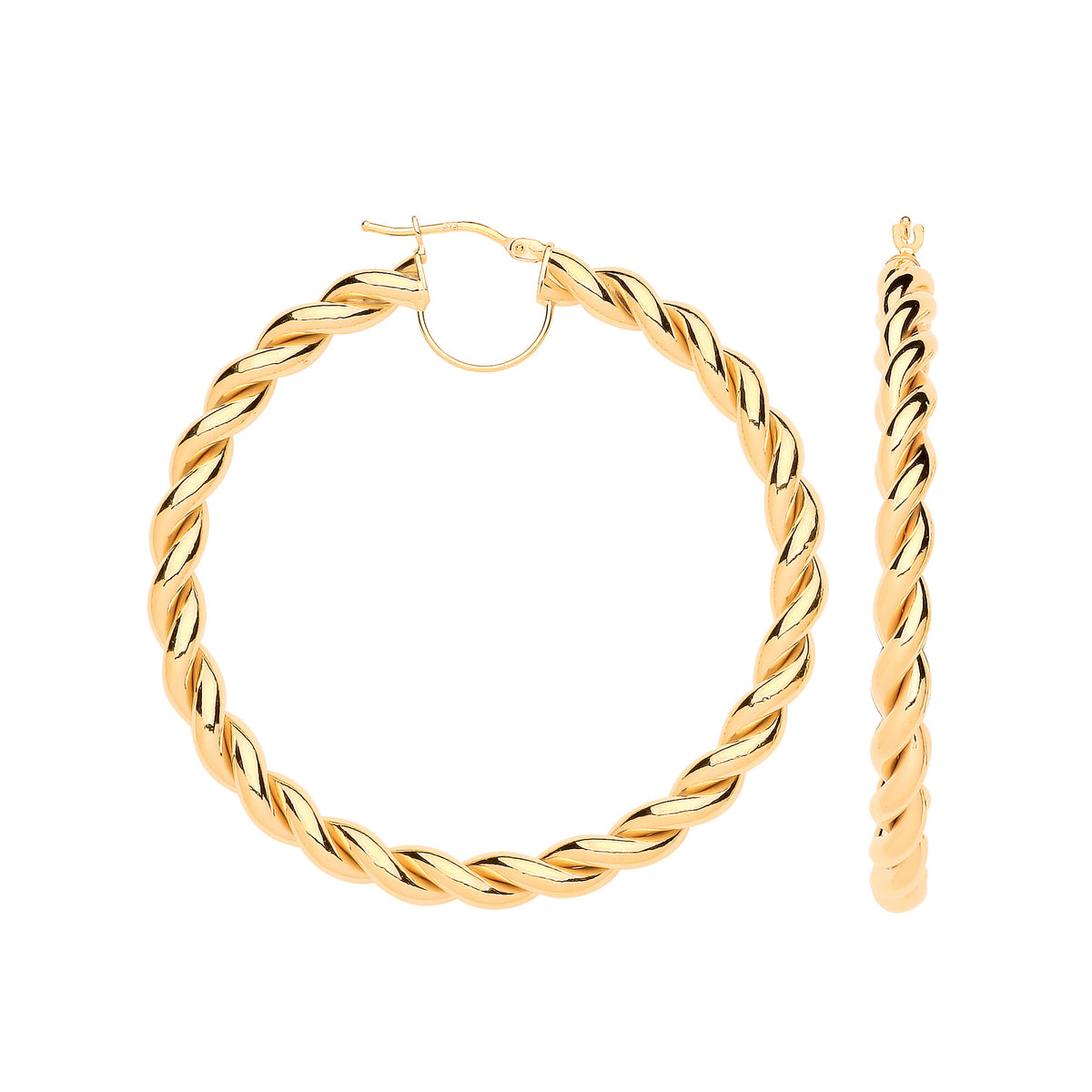 9ct Yellow Gold 50mm Big Twist Hollow Hoop Earrings