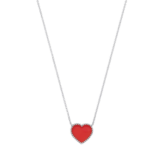 Silver RED Enamel Heart Pendant on Chain