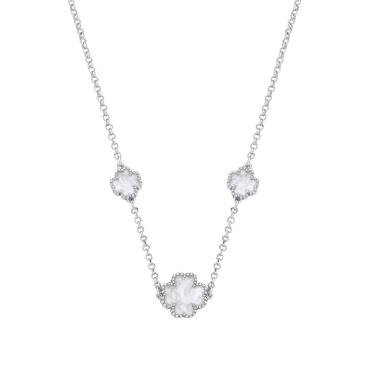 Sterling Silver White Enamel Four-Leaf Clover Pendant Necklace