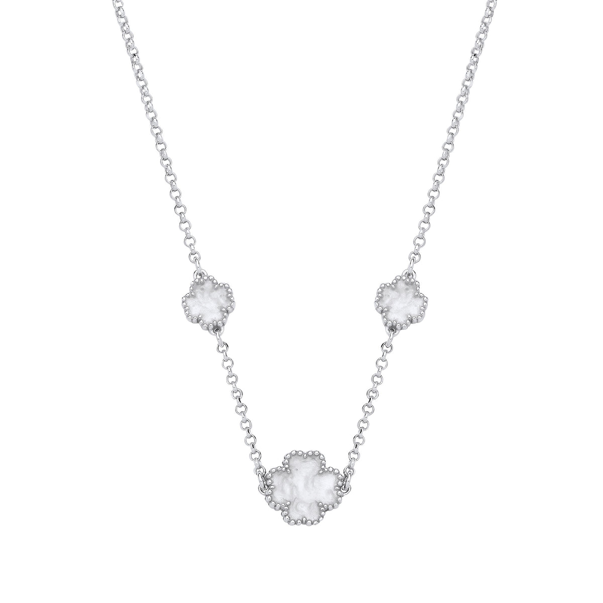 Sterling Silver White Enamel Four-Leaf Clover Pendant Necklace