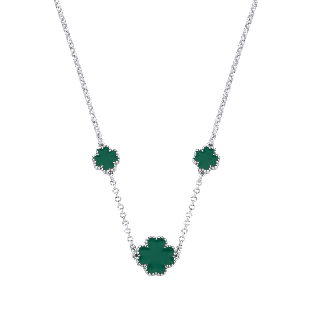 Sterling Silver Green Enamel Four-Leaf Clover Pendant Necklace