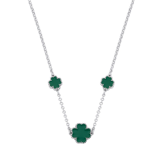 Sterling Silver Green Enamel Four-Leaf Clover Pendant Necklace