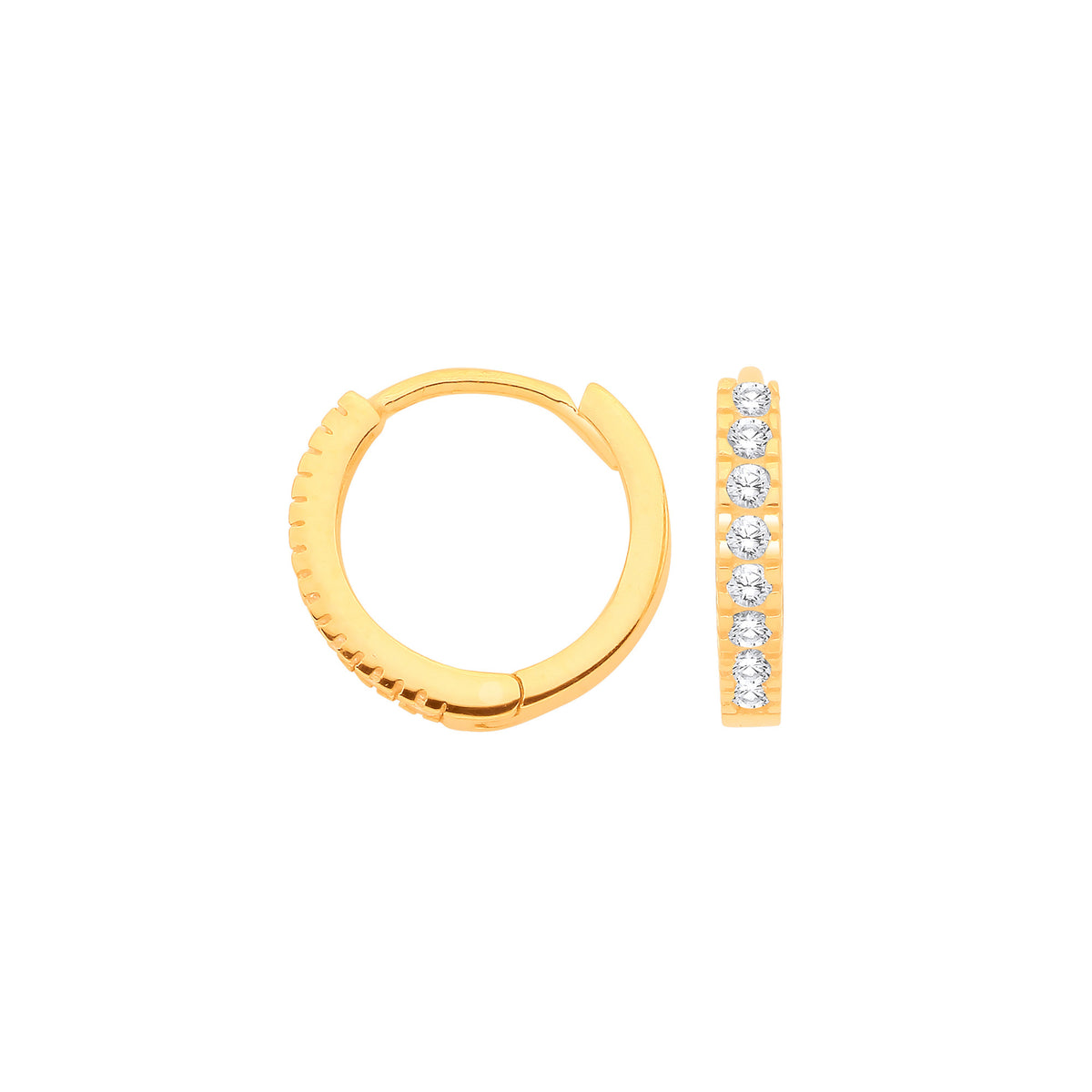 9ct Yellow Gold 11.7mm Cubic Zirconia Huggie Hoop Earrings