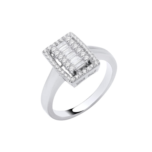 Sterling Silver Emerald Halo Style Cubic Zirconia Ring