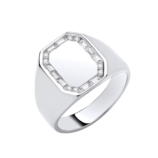 Sterling Silver CZs Signet Gents Ring