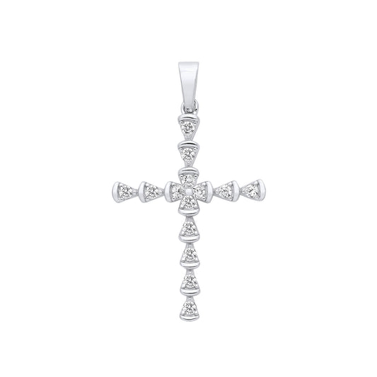 Sterling Silver Part Rub-Over Cubic Zirconia Cross Pendant