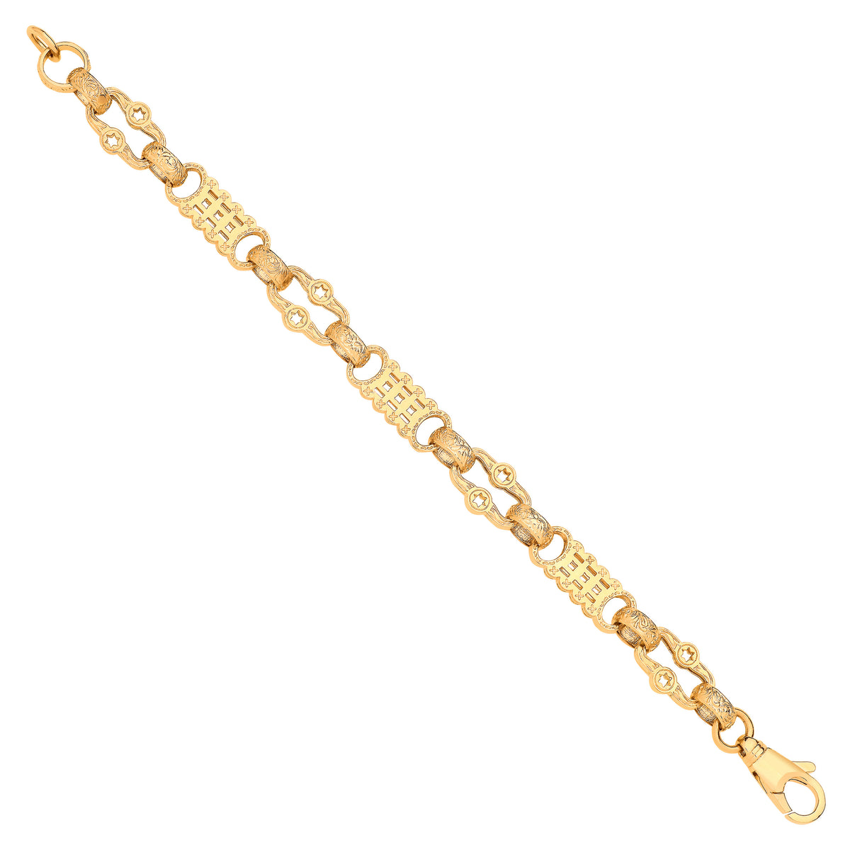 9ct Yellow Gold Stars & Bars Gents Medium Link Bracelet