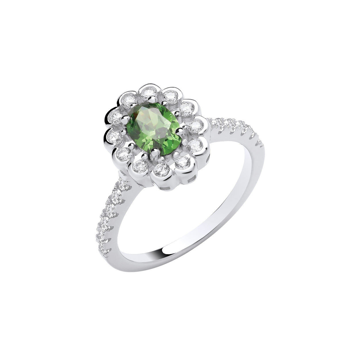 Sterling Silver Green Oval CZ Halo Ring