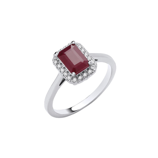 18ct White Gold 1.30ctw Emerald-Cut Ruby and 0.12ctw Diamond Ring