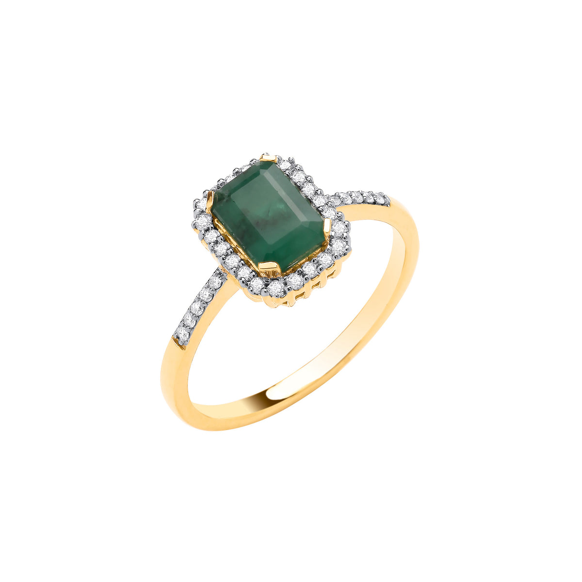18ct Yellow Gold 1.03ctw Emerald-Cut Emerald & 0.16ctw Diamond Ring