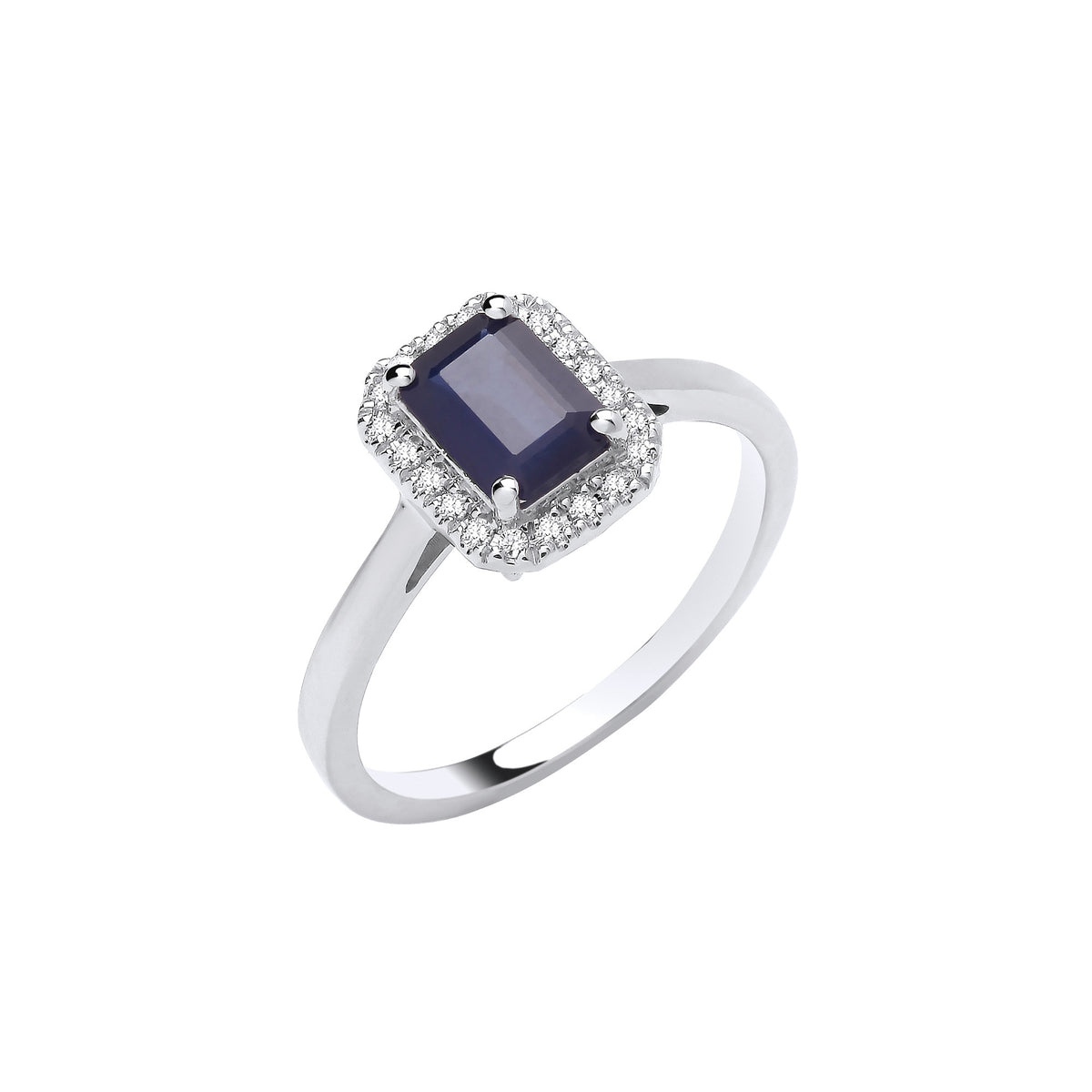 18ct White Gold 1.10ctw Emerald-Cut Sapphire & 0.12ctw Diamond Ring