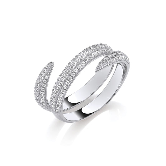 Cross-Over Two Bands CZs Silver Ring