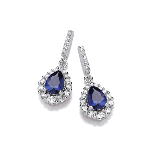 Blue Teardrop CZ Silver Earrings