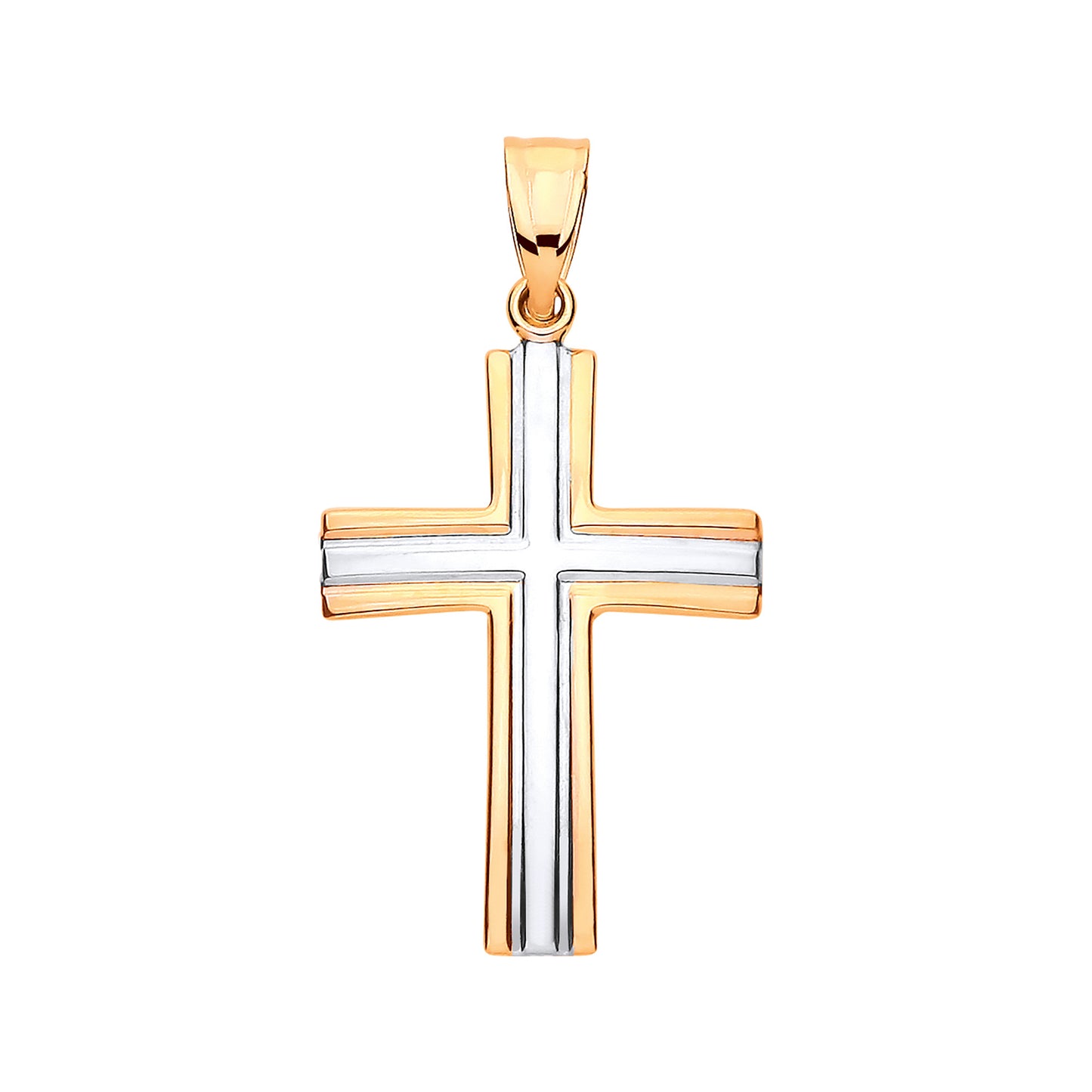 9ct Yellow and White Gold Two-Colour Puffed Cross Pendant