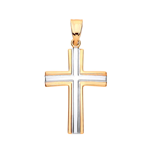9ct Yellow and White Gold Two-Colour Puffed Cross Pendant