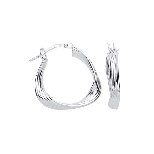 Sterling Silver 21mm Twisted Triangle Hoop Earrings