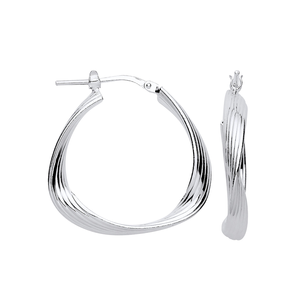 Sterling Silver 26mm Twisted Triangle Hoop Earrings