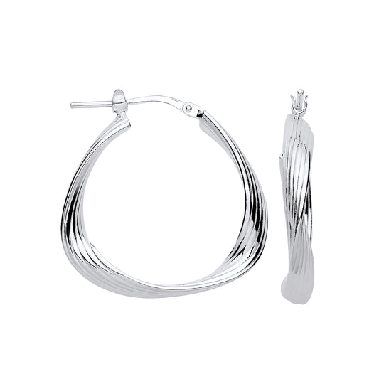 Sterling Silver 26mm Twisted Triangle Hoop Earrings
