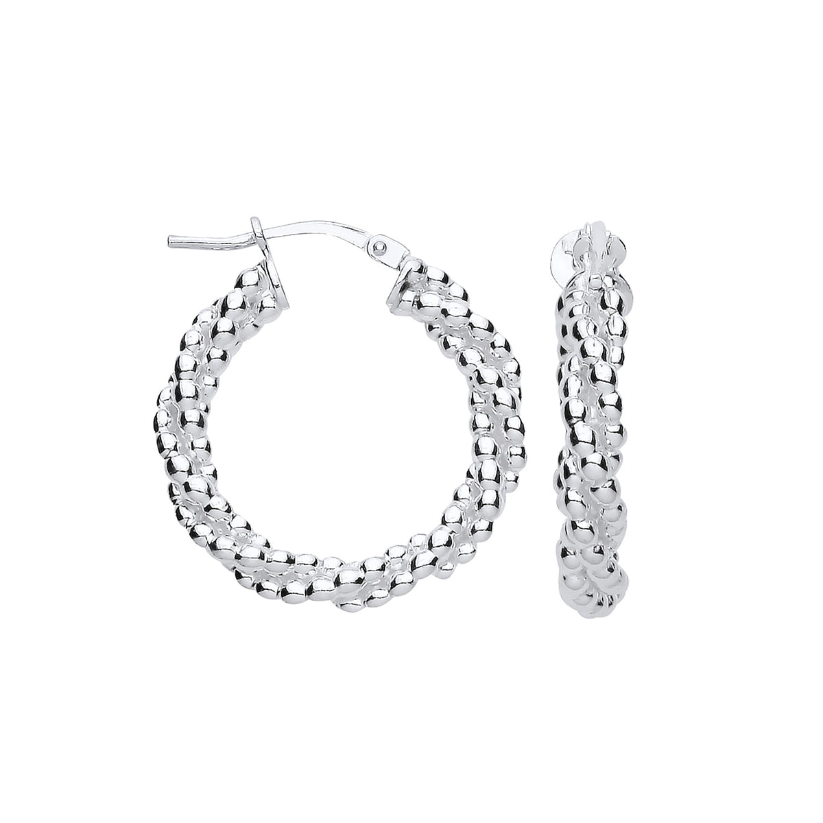 Sterling Silver 22mm Beaded Hoop Earrings
