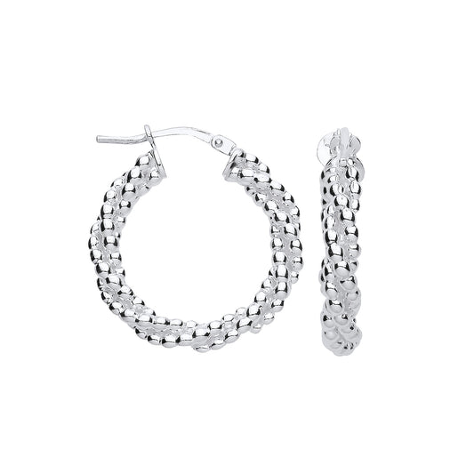 Sterling Silver 22mm Beaded Hoop Earrings
