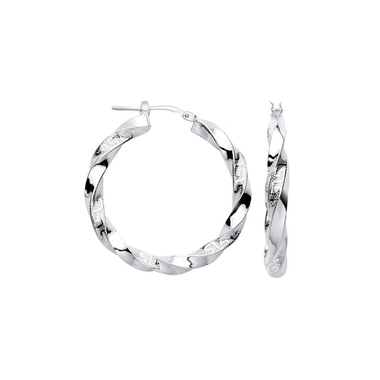 Sterling Silver 32mm Greek Key Twist Hoop Earrings