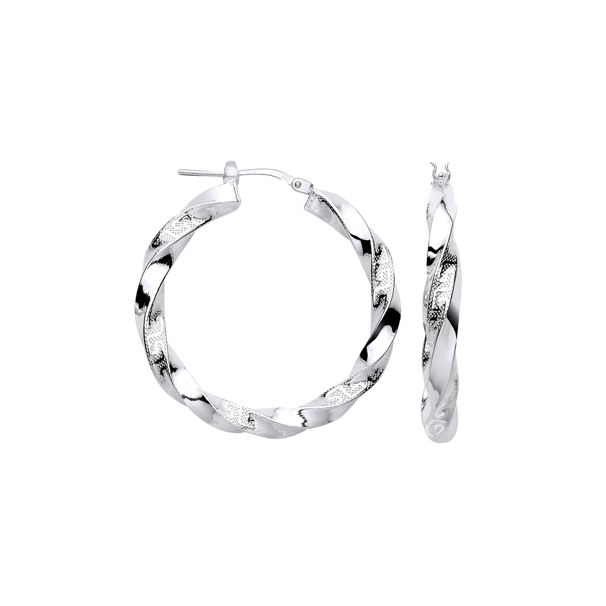 Sterling Silver 32mm Greek Key Twist Hoop Earrings