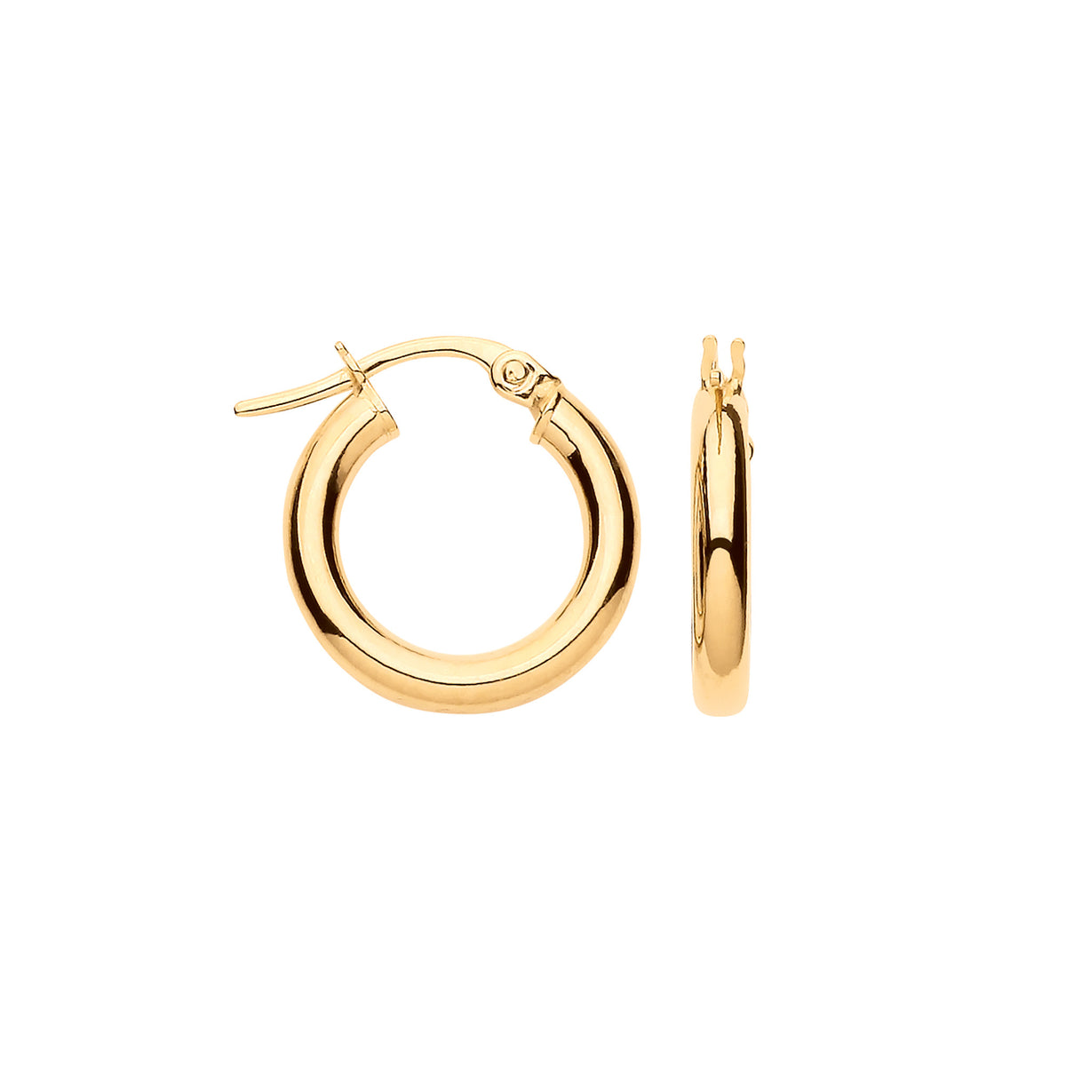 9ct Yellow Gold 15mm Plain Tube Hoop Earrings