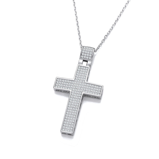 Silver Micro-Pavé Cubic Zirconia Big Cross Pendant with Matching Chain