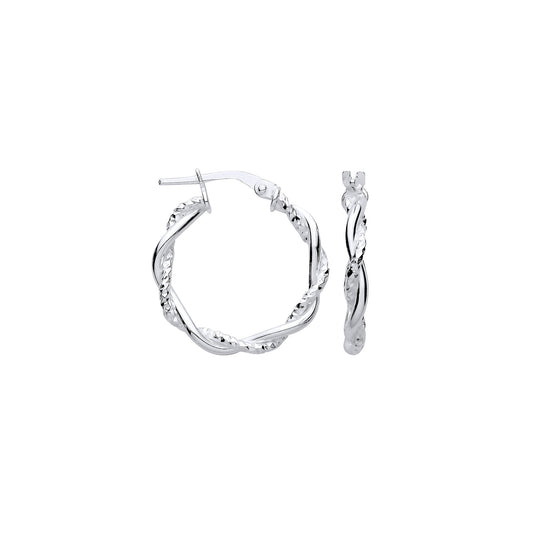 Sterling Silver Diamond-Cut & Plain Twist Hoop Earrings