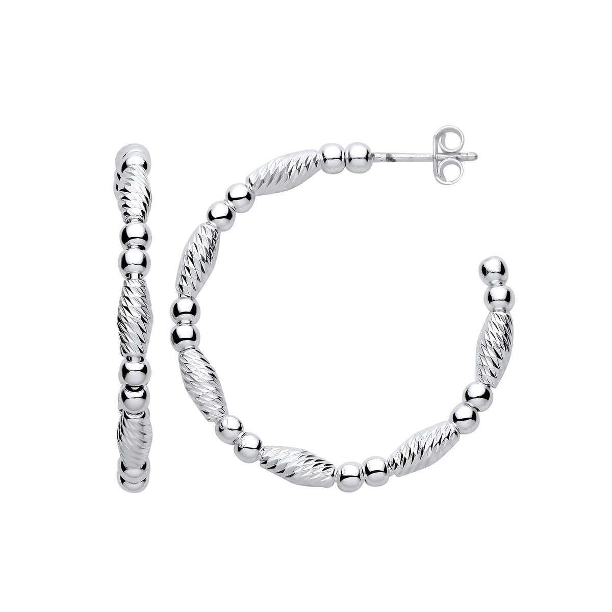 Sterling Silver Beads and Twist Medium Hoop Earrings