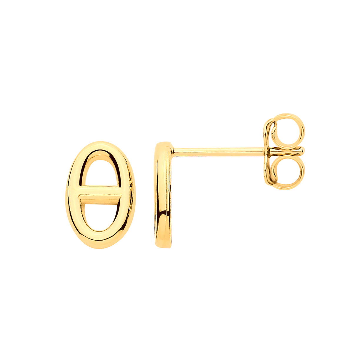 9ct Yellow Gold Oval Plain Stud Earring