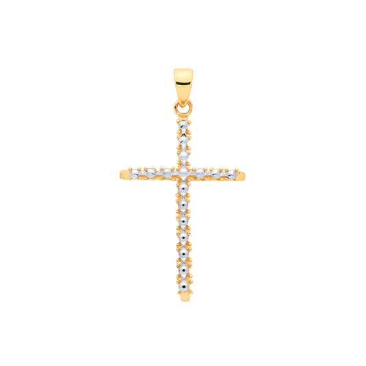9ct Yellow & White Gold with Illusion D/C Plate Cross