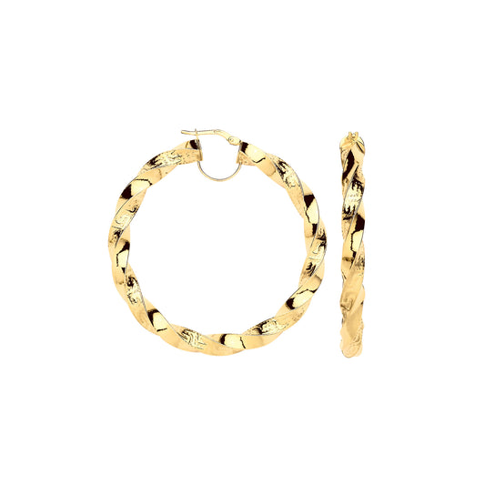 9ct Yellow Gold 50mm Twisted Greek Key Statement Hoop Earrings