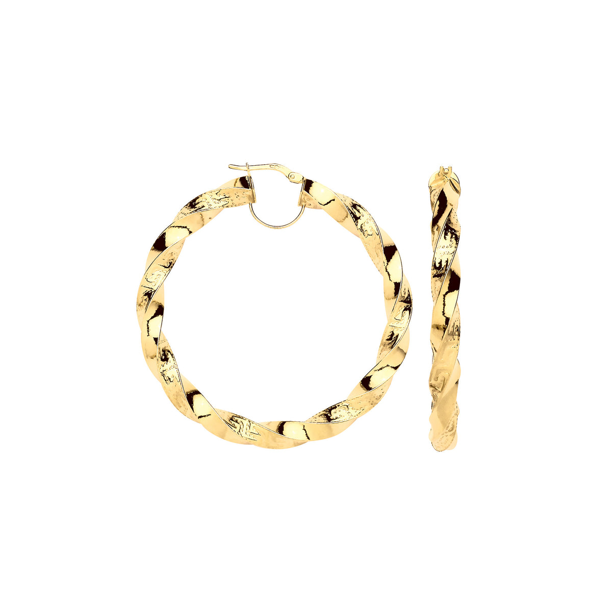 9ct Yellow Gold 50mm Twisted Greek Key Statement Hoop Earrings
