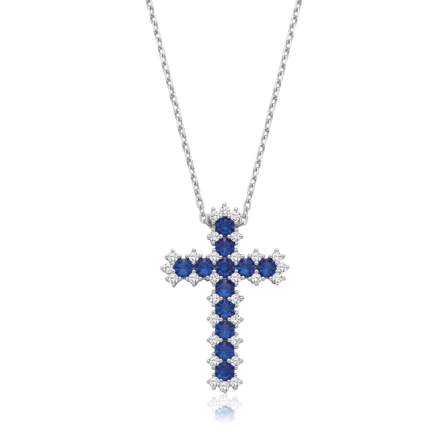 Blue & Clear CZ Cross with Chain
