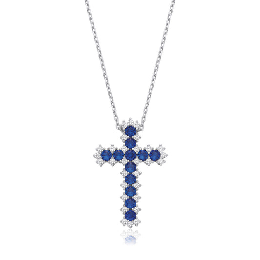 Blue & Clear CZ Cross with Chain