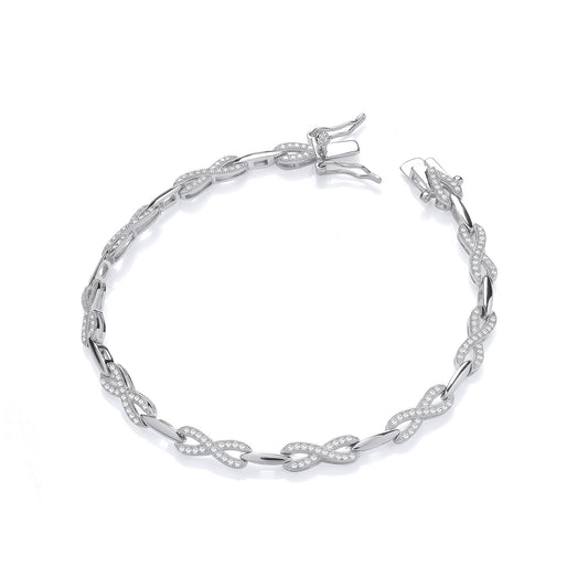 Infinity Style Tennis Silver Cz Ladies Bracelet