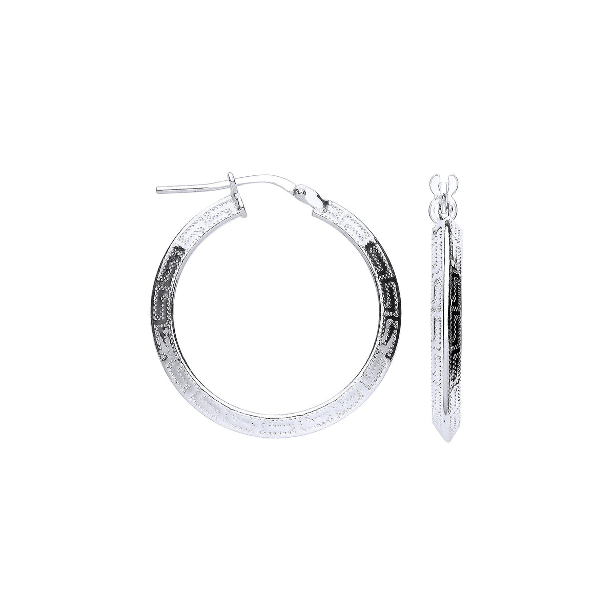 Sterling Silver 25mm Greek Key Hollow Hoop Earrings