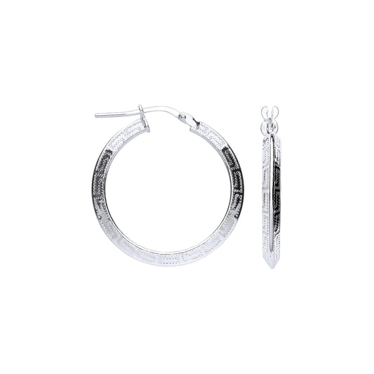Sterling Silver 25mm Greek Key Hollow Hoop Earrings