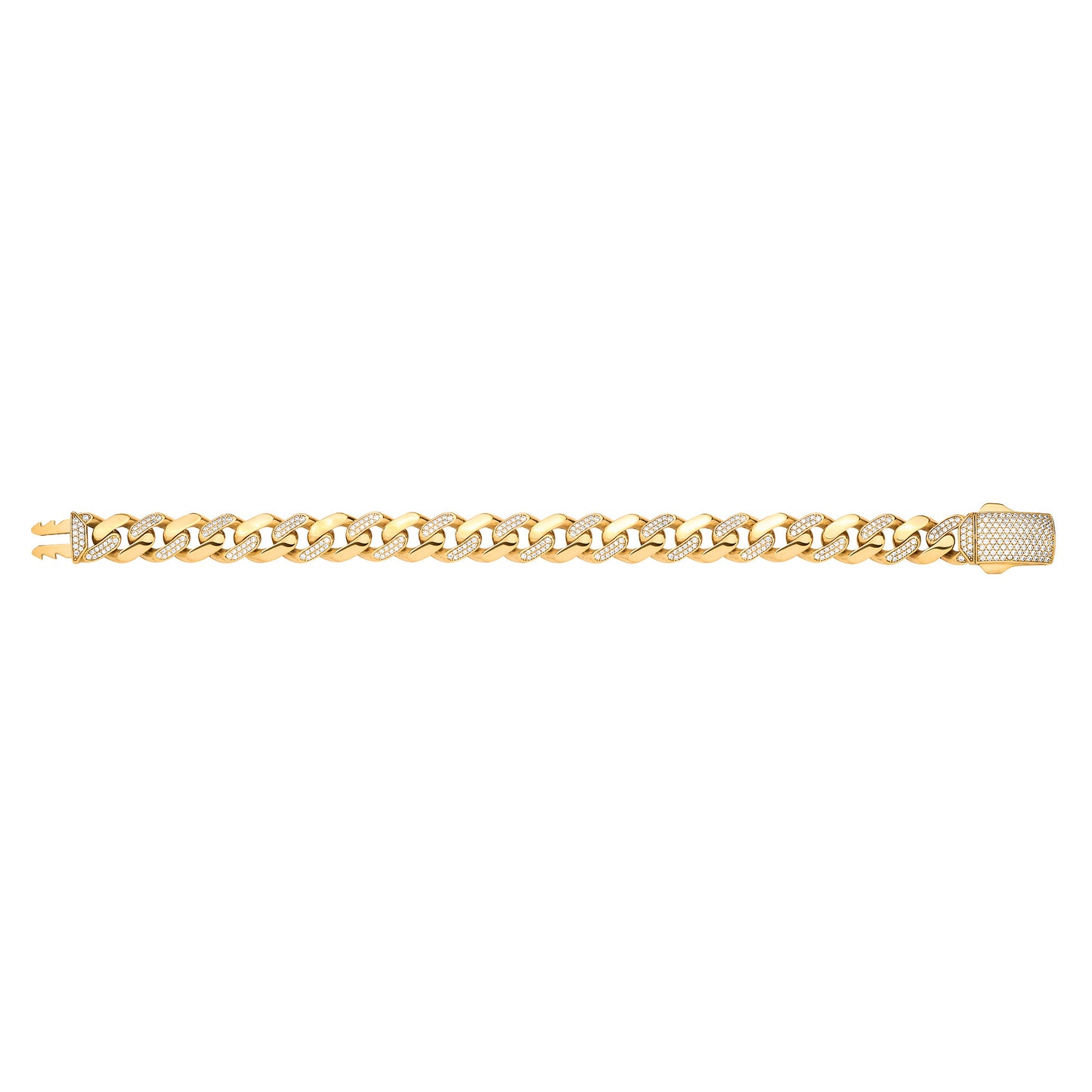 9ct Yellow Gold Cz Curb 11mm Gents Bracelet