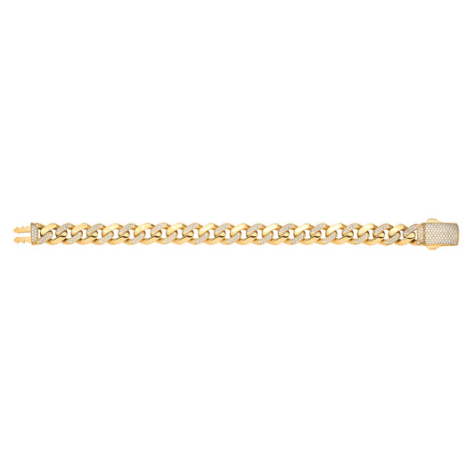 9ct Yellow Gold Cz Curb 11mm Gents Bracelet